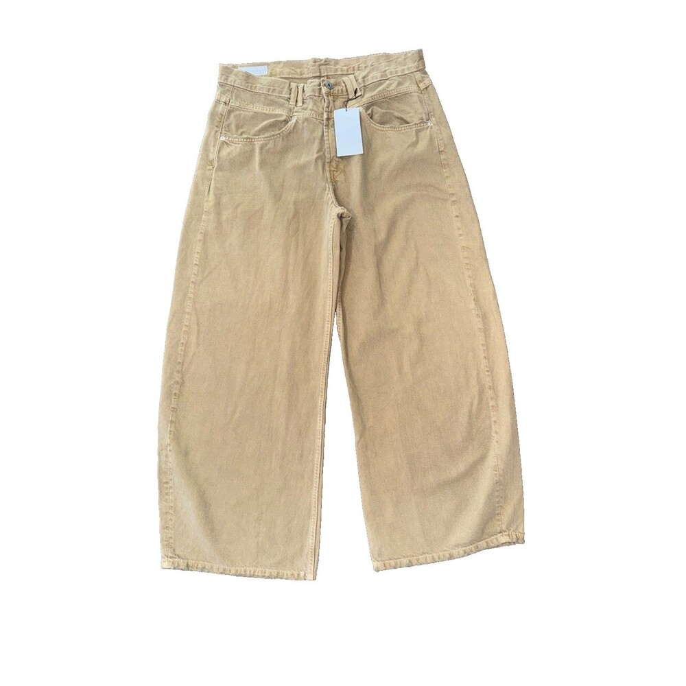 ZARA Tan Barrel Wide Leg Jeans Relaxed Baggy Distressed High Rise V Seam 10 NWT - Picture 2 of 12